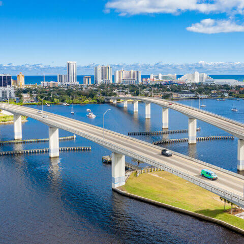 Daytona Beach Skyline and Bridges over water