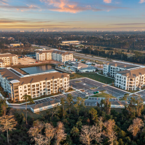 aerial of Sanctuary at Daytona apartments and road