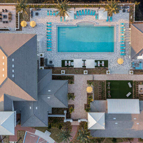 aerial view of pool and clubhouse at Sanctuary at Daytona